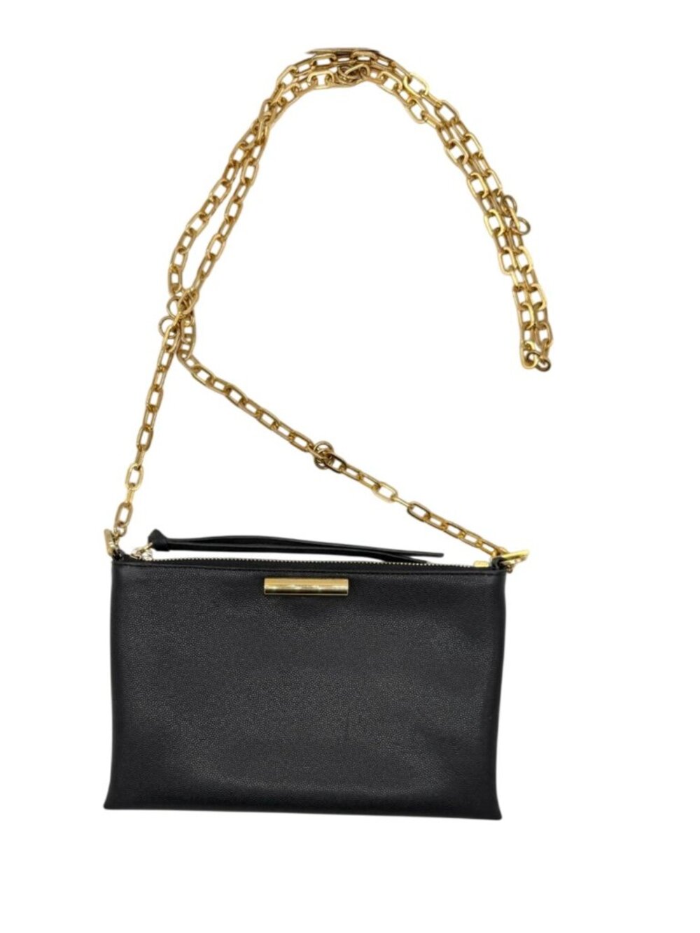 Stuart Weitzman crossbody bag accented with a polished gold-tone chain strap